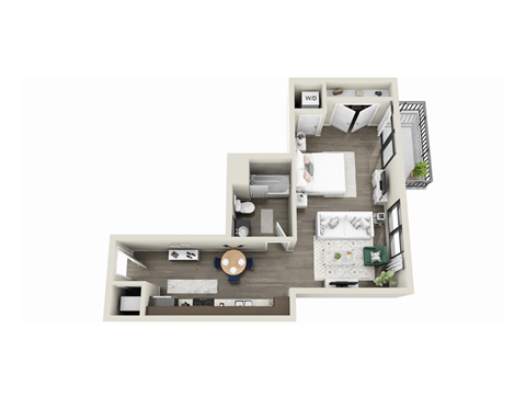 Floor plan for studio, 1 bath, 529 sqft